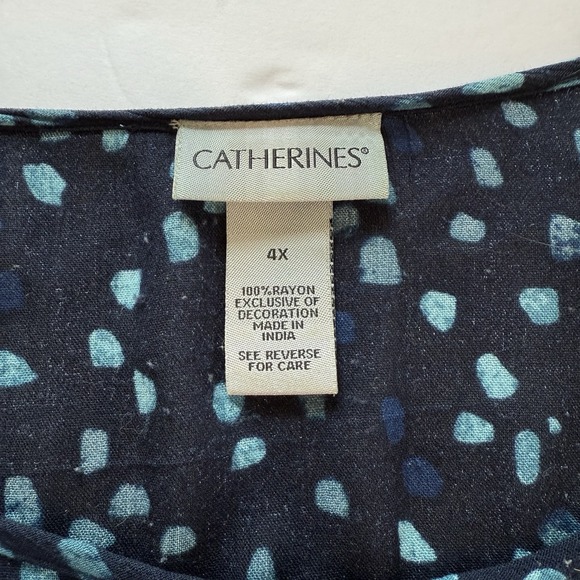 Catherines Navy Blue Confetti Embroidered Pullover Gauze Shirt Size 4X - Picture 8 of 9